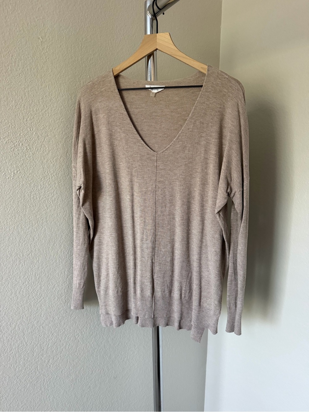 Milano Taupe V-Neck Lightweight Long Sleeve Sweater